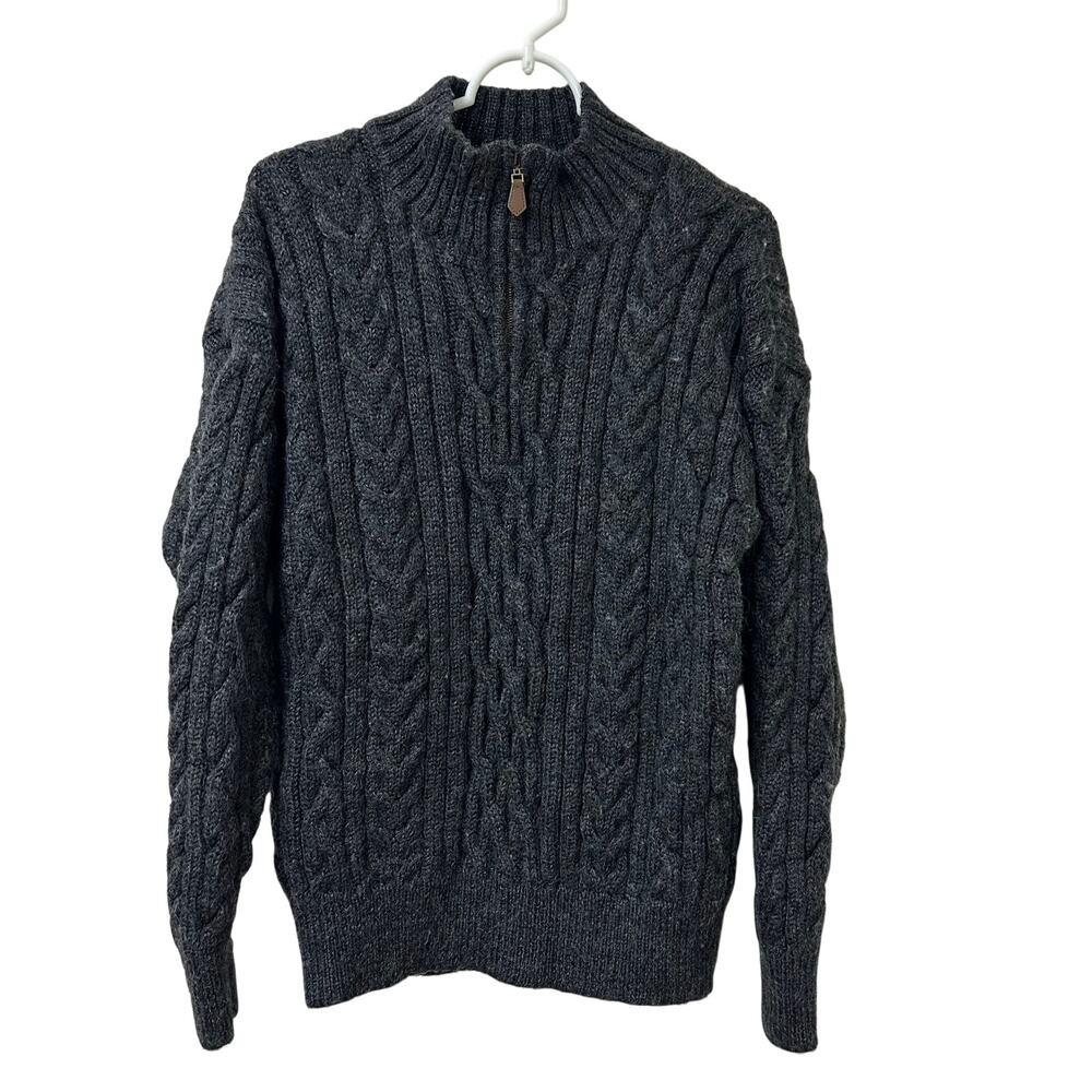 Woolovers Mens Sz Medium Charcoal Gray British Wool 1/4 Zip Sweater Preppy Flaw